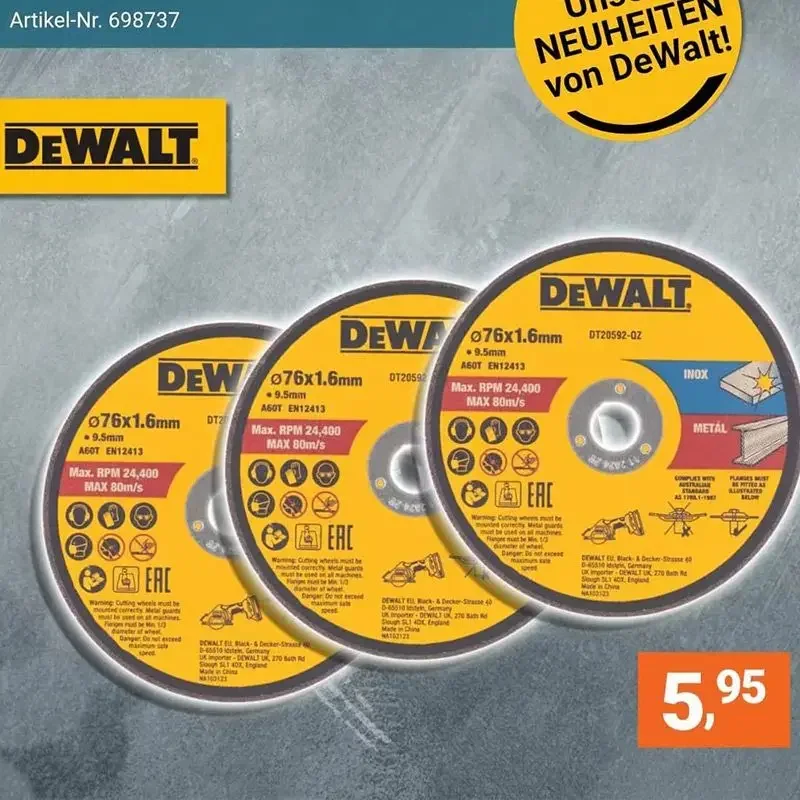 Dewalt 76x10mm Circle Saw Blade for The Inner Hole Diameter 10mm Also Suit DCS438 for Concrete Ceramic Tile and Steel Cutting