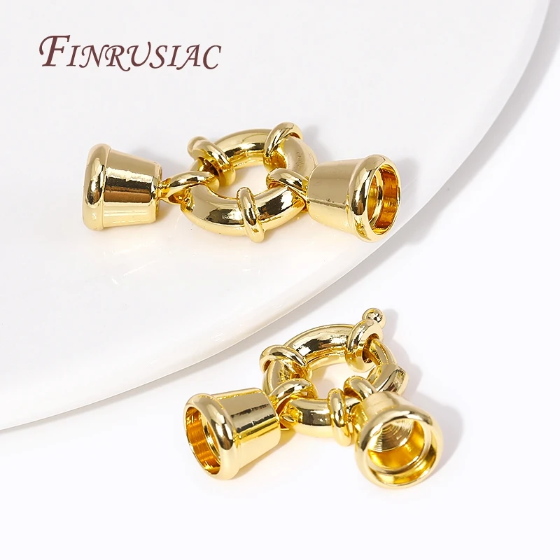 ทองเหลืองรอบ Clasps End CAPS DIY เครื่องประดับลูกปัดทํา 18K Gold Plated ฤดูใบไม้ผลิแหวน Clasps สําหรับสร้อยคออุปกรณ์