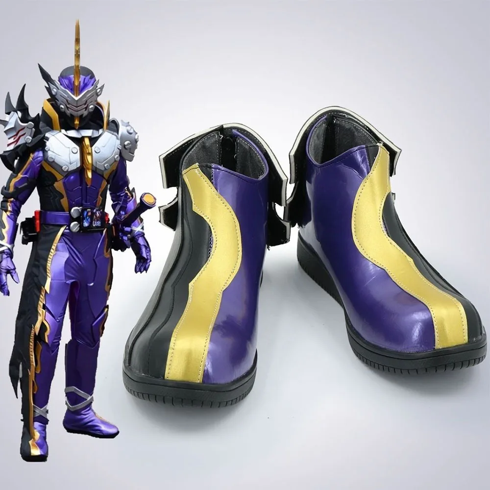 kamen-rider-calibur-cosplay-boots-purple-gold-black-pu-leather-ankle-shoes-for-halloween-carnival-role-play-costume-accessory