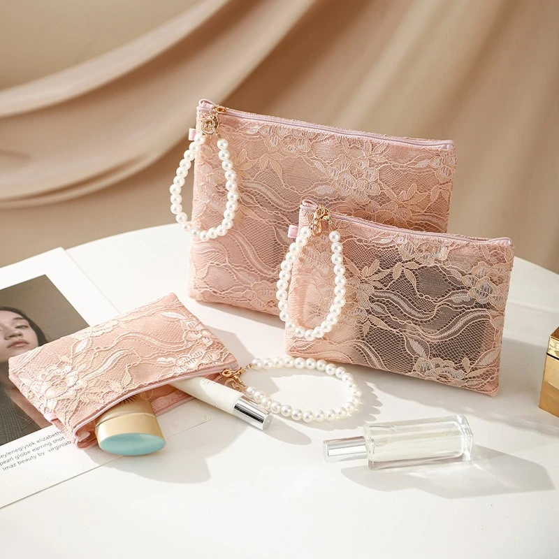 Sweet Lace Cosmetic Bag Travel Toiletry Pouch Organizer Case Toiletry Wash Bag for Makeup Accessories Phone Keys Coin Purse