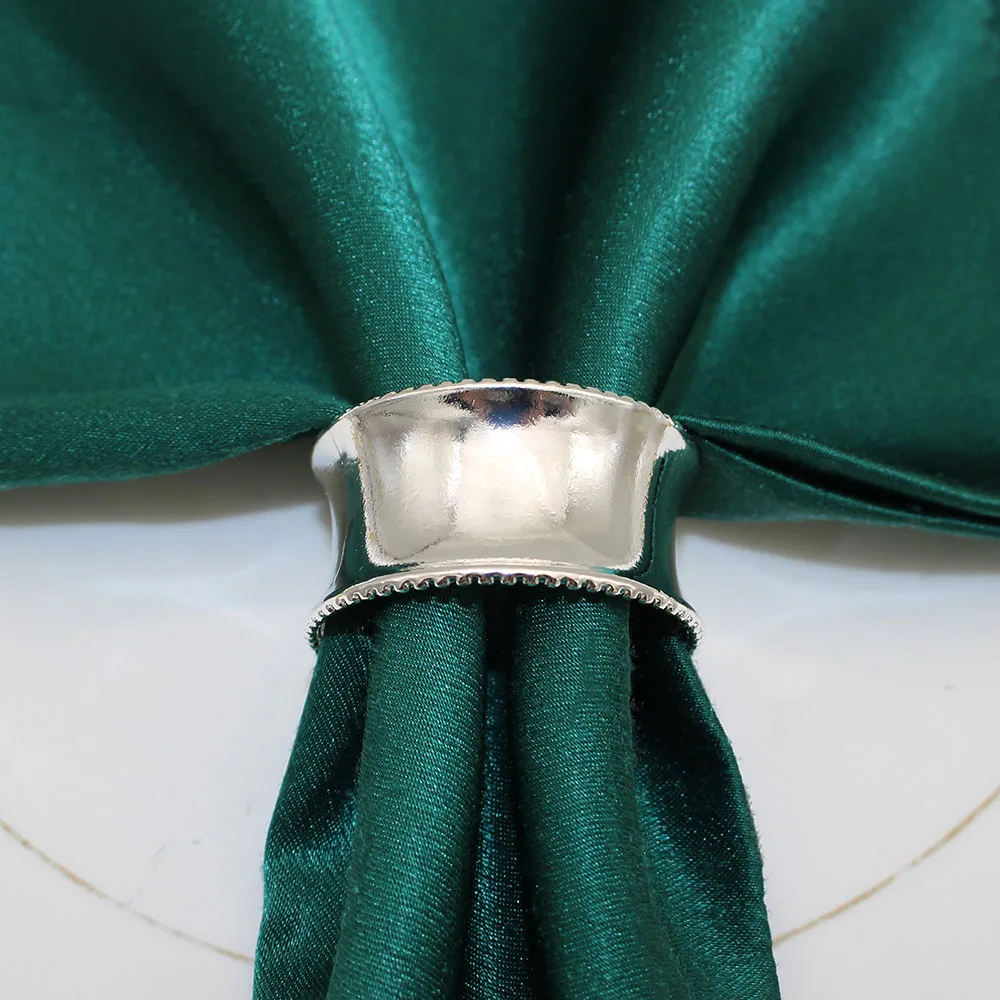 6Pcs Beaded Edge Metal Napkin Rings Silver Gold Napkin Holder for Wedding Banquet Dinner Party Table Decor Accessories