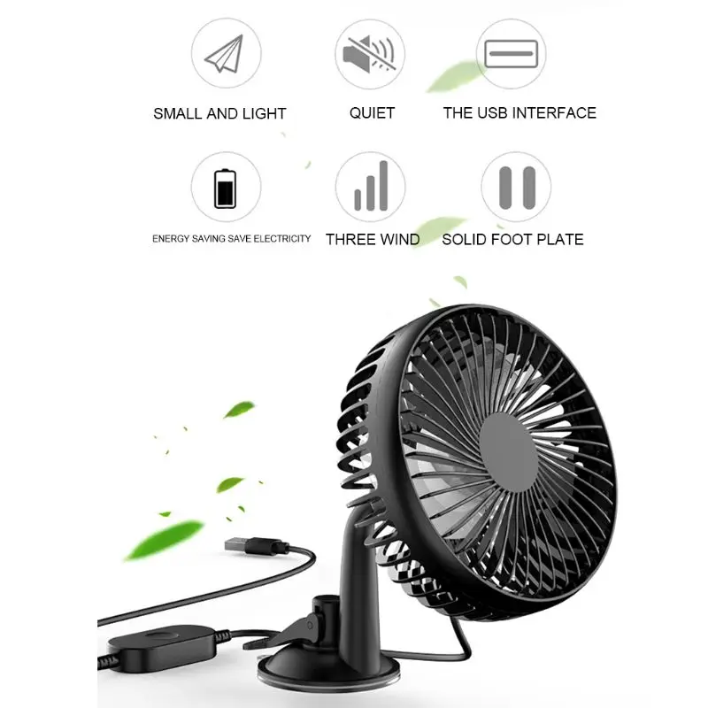 Ventosa única cabeça 5.5 Polegada ventilador gale controle de três velocidades usb ventilador de carro 12v-24v ventilador elétrico