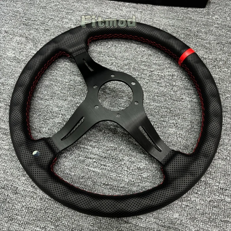 14-inch 350mm SIM JDM Universal ND Steering Wheel Perforated Leather Classic Style Deep Dish Racing Sports Steering Wheel PCD 70