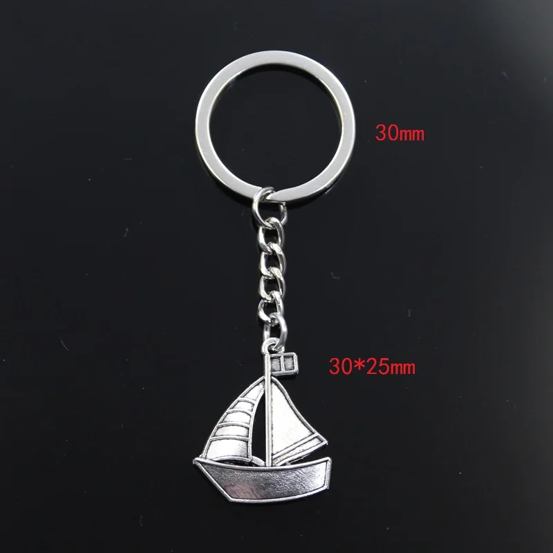 Fashion Keychain 30x25mm Ship Boat Sailboat Pendants DIY Men Jewelry Car Key Chain Ring Holder Souvenir For Gift