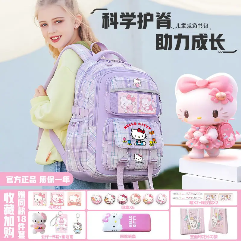 Sanrio-mochila escolar de gran capacidad para estudiantes de Hello Kitty, mochila de dibujos animados para niños, nueva