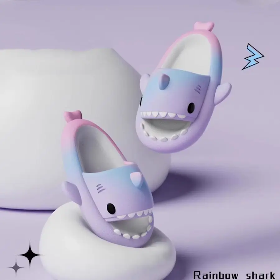 Donne Cartoon Shark pantofole uomo Indoor bagno diapositive estate coppia moda scarpe basse sandali bambini Soft EVA Beach infradito