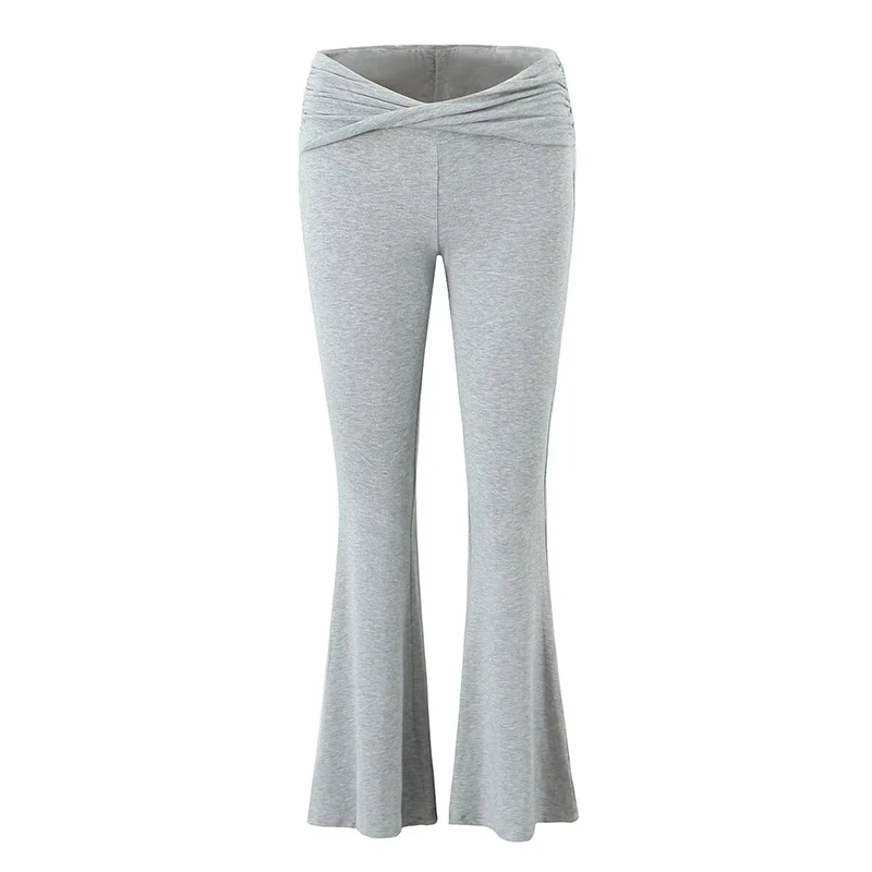 

YENKYE New 2025 Women Black White Gray Twisted Design Stretch Flared Pants Sexy Low Waist Slim Fit Female Trousers