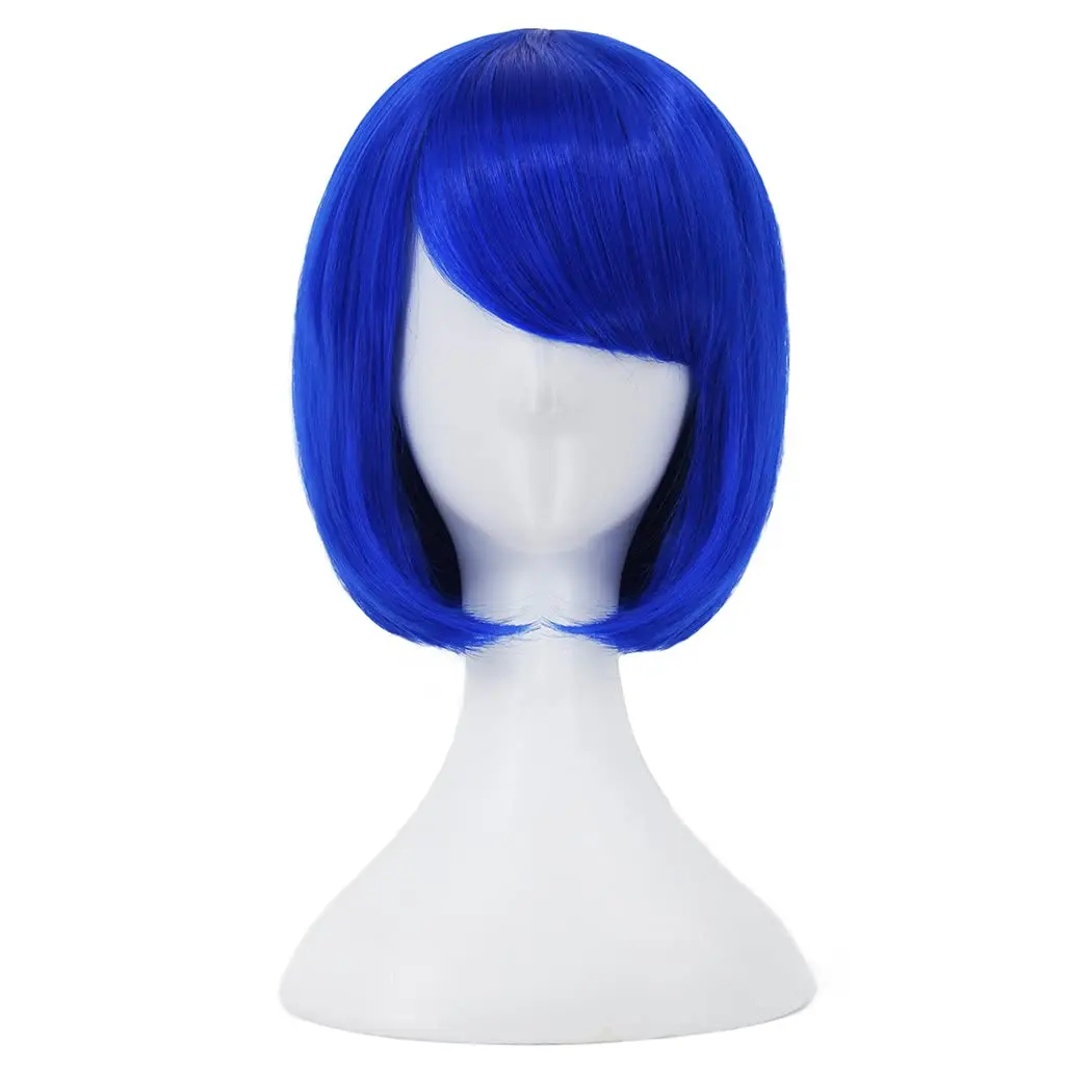 Blaue Bob-Perücken für Cosplay, Cora-Accessoires, Halsketten, Anstecknadeln, Halloween-Kostümparty-Perücken, Kunsthaar – Detail 2