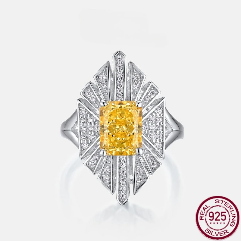 

Новое европейское и американское роскошное кольцо из чистого серебра S925, серебряный комплект, квадратная ледяная цветочная огранка, высокоуглеродистый бриллиант, свадебные украшения