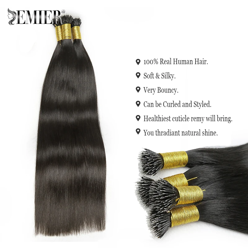 Straight Nano Ring Human Hair Extension 12-26 inch  Brazilian Human Remy Hair Extensions Microlink Capsule Keratin Fusion Hair