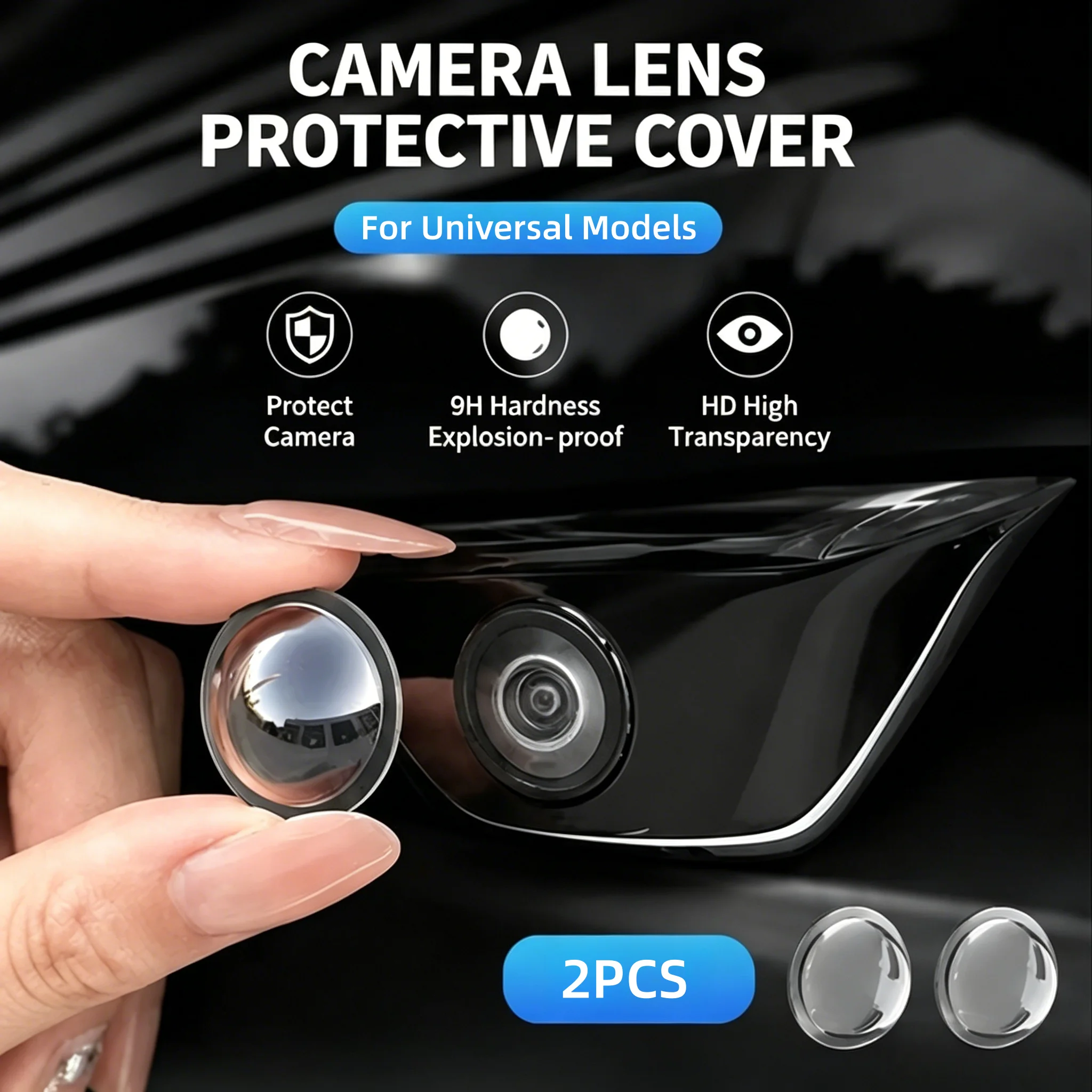 Car Backup Camera Lens Protector Rear View Universal 9H Tempered Glass HD Clear Anti-Scratch Anti-Gravel Dust & Waterproof 2Pcs