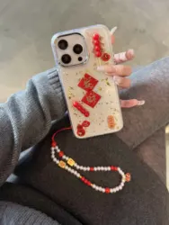 3D candied haws new year shiny fundas for iphone 15pro 16Pro 14promax 14 13 15 16 pro max 13pro 12 chain transparent phone case