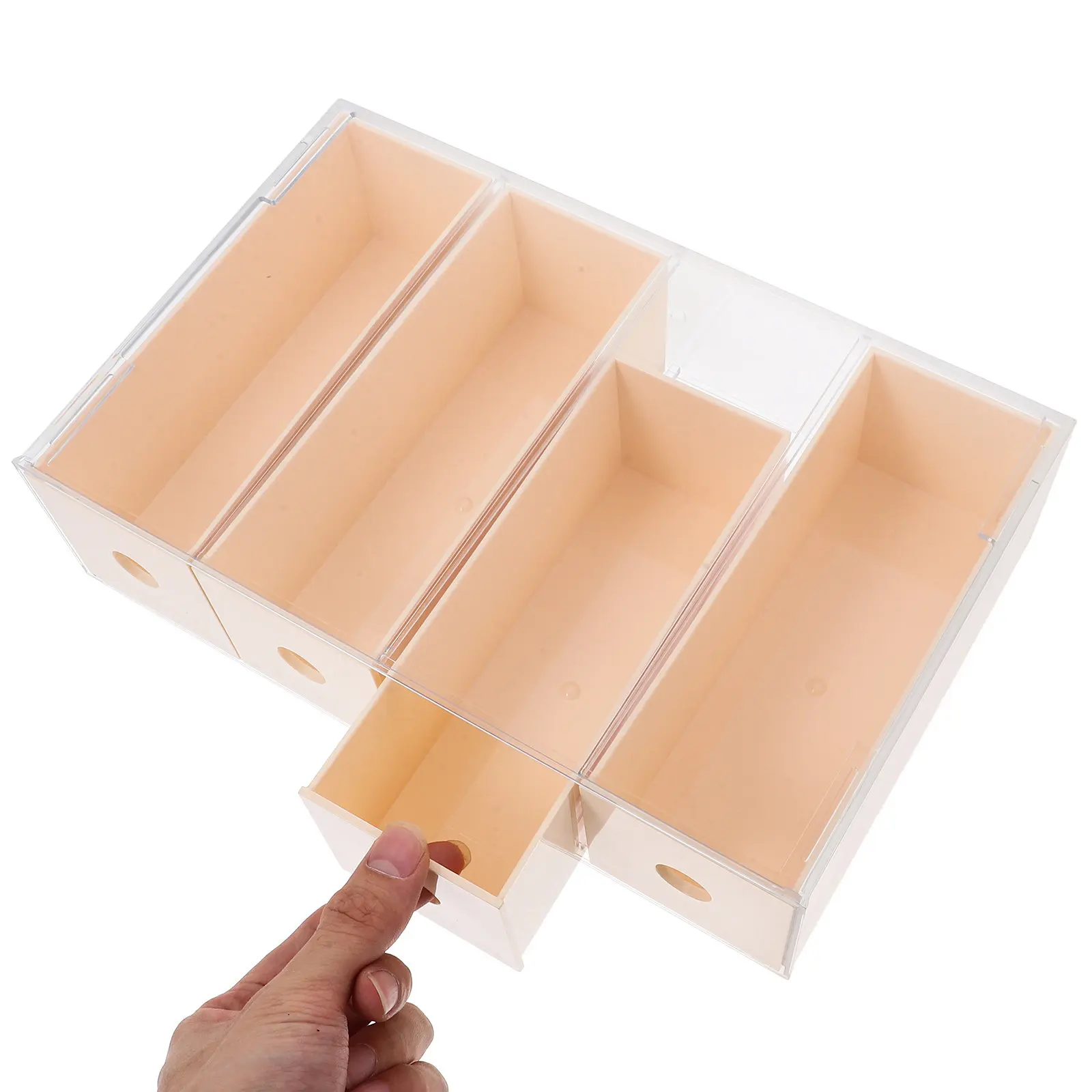 4-Compartment Transparent Desktop Drawer Organizer Box Stackable Glasses Storage Box for Office Bedroom Bathroom Sunglasses