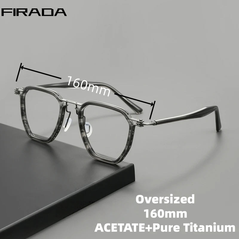 

FIRADA Fashion Acetate Fiber Eyewear Retro Pure Titanium Eyeglasses Large Size Optical Prescription Glasses Frame For Men M5867