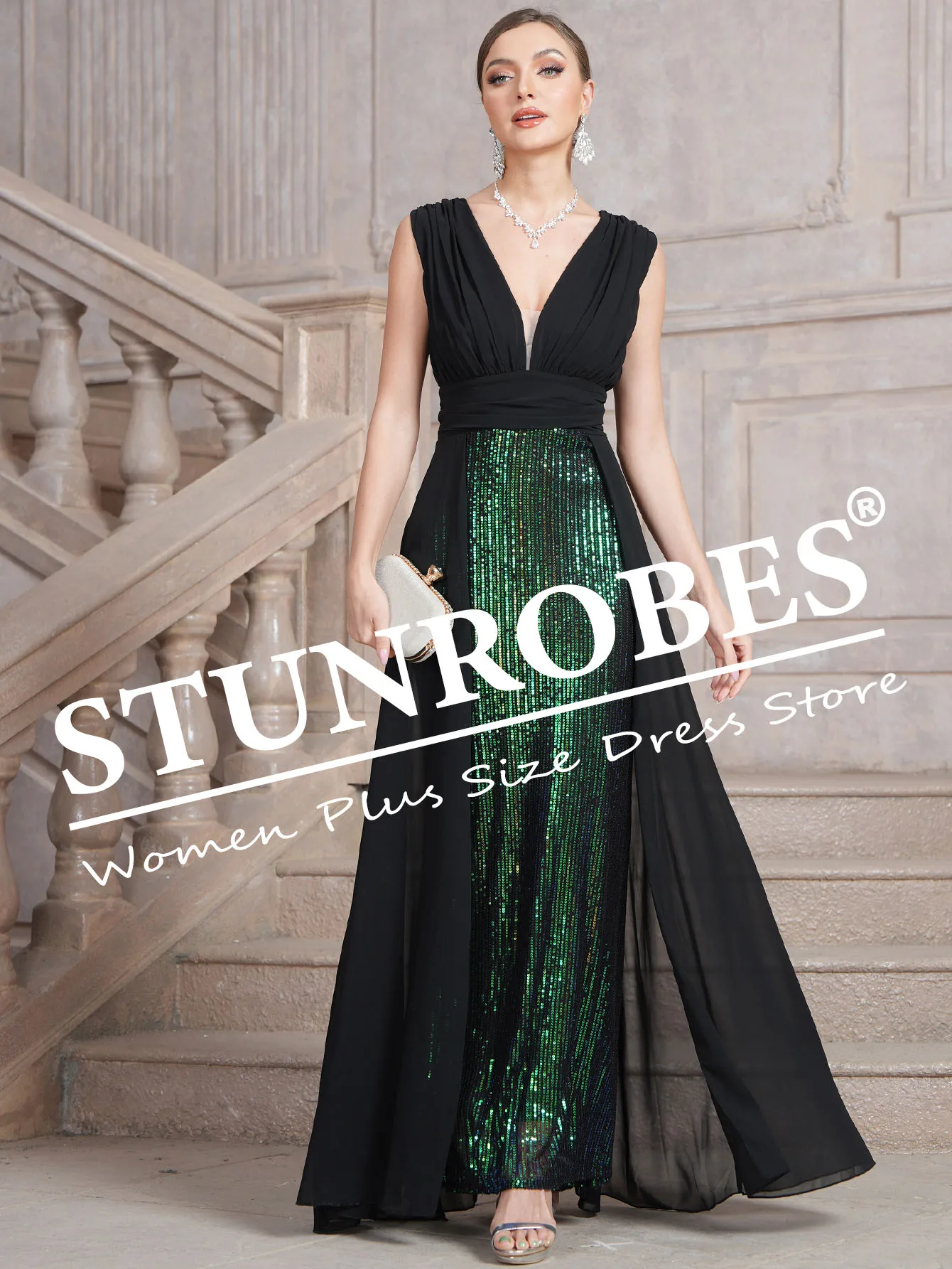 Sequin Dress Women Satin Strap Sleeveless Thigh Split Draped Bodycon Wedding Party Dresses Evening Gown 2025 Elegant Green Black