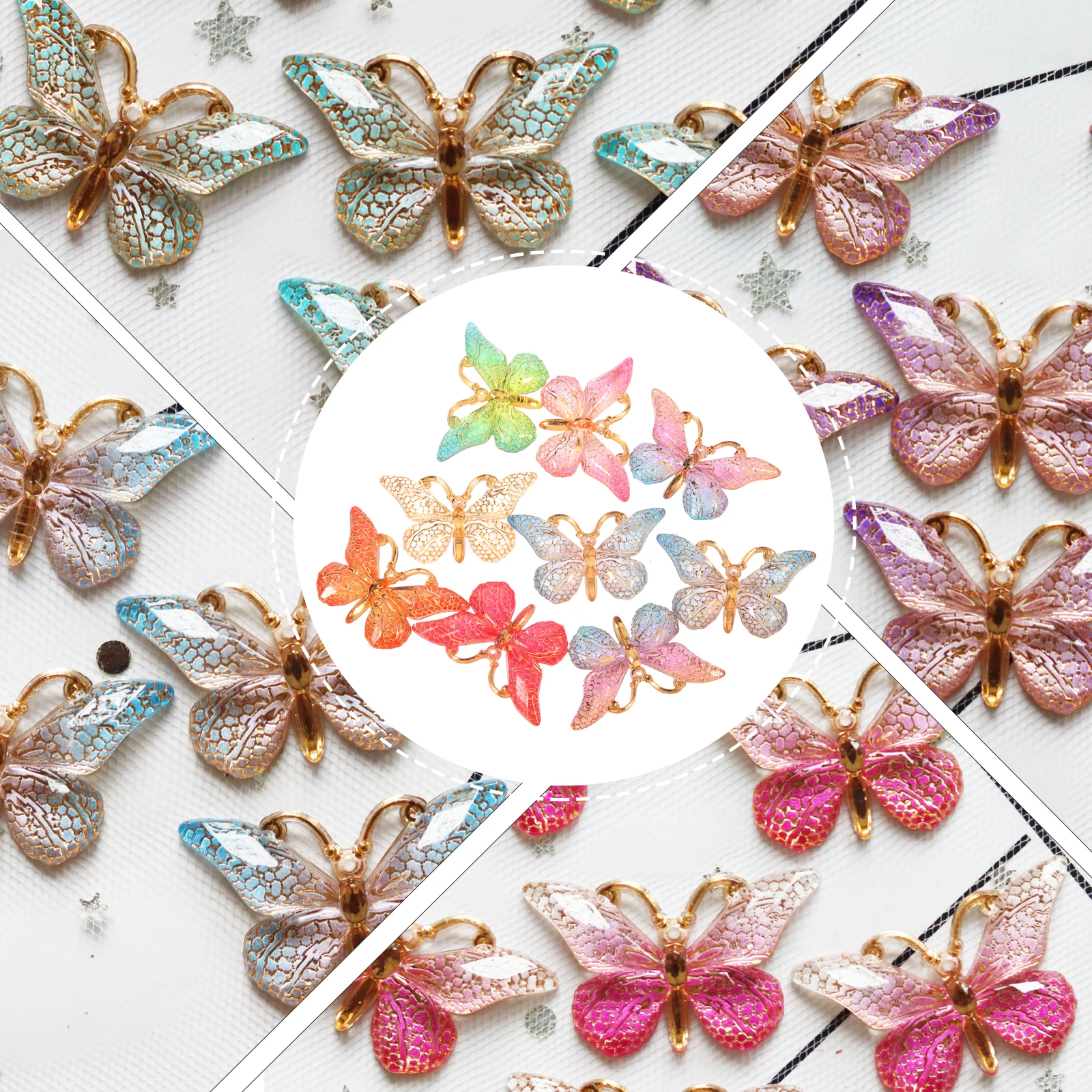 

50 шт. разноцветные подвески-бабочки для поделок, декор для сочных растений, сделай сам, изготовление ювелирных изделий, круглые пластиковые офисные аксессуары