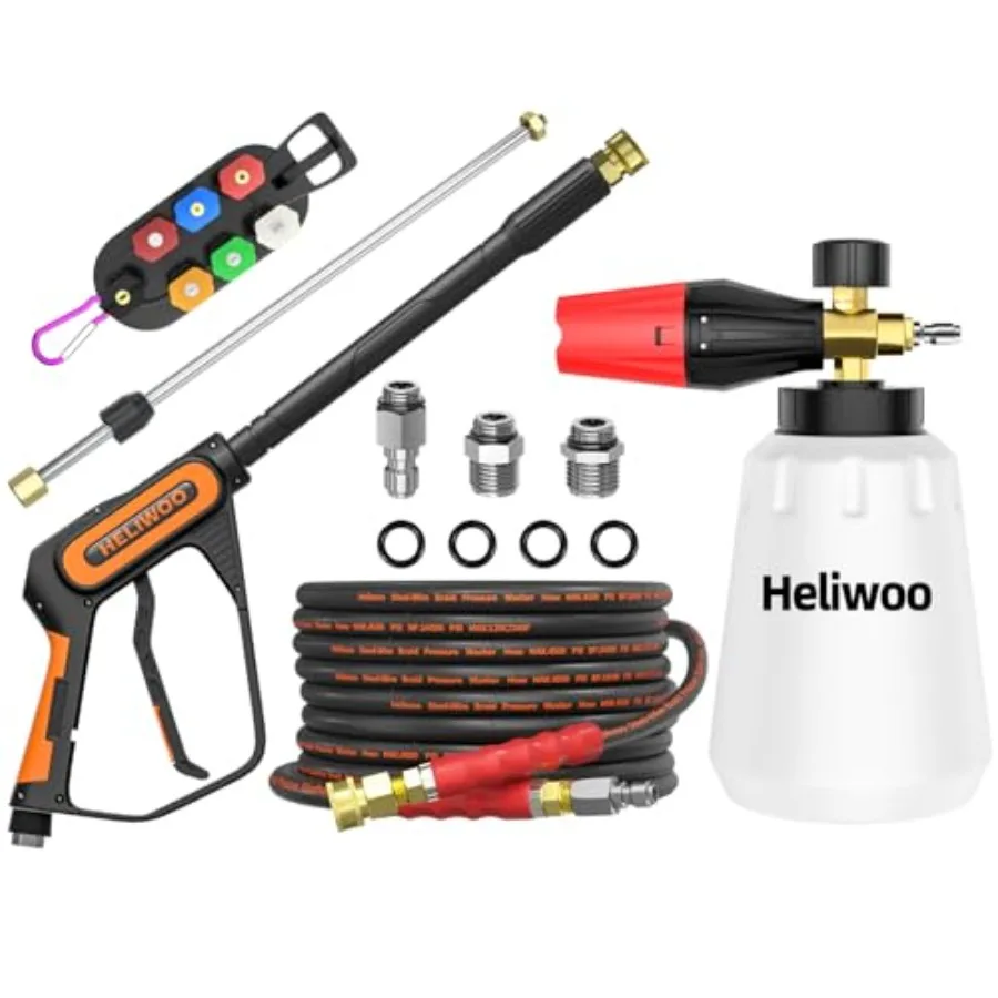 

5000PSI Pressure Washer Gun with Foam Cannon and 25ft Power Washer Hose Pressure Washing Kit with 15" Extension Wand and 7 Nozz