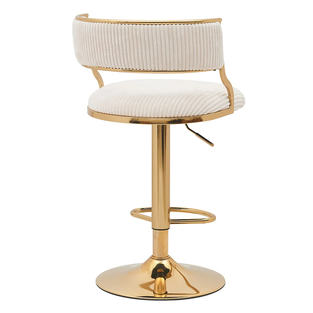 เก้าอี้บาร์หมุนได้ ฐานโลหะทรงกลมสีทองหรูหรา หุ้มกำมะหยี่ สไตล์นอร์ดิก