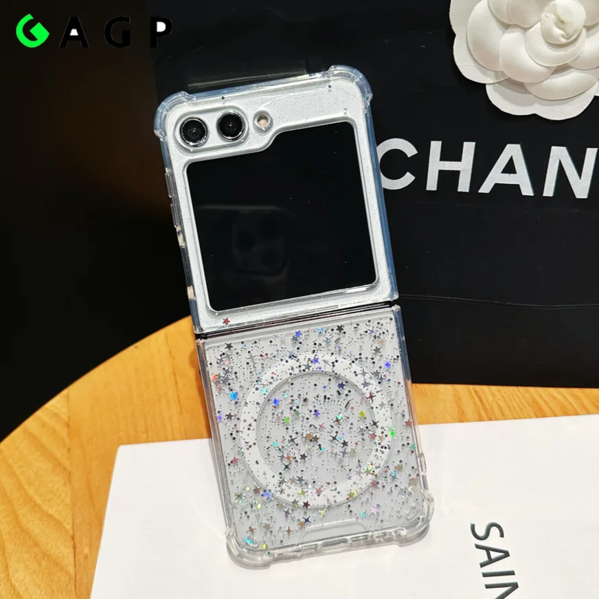 Glitter Stars Magsafe Flip6 Flip5 Case for Samsung Galaxy Z Flip 6 3 4 5 Z6 Flip6 Z5 Z4 flip4 Magnetic Wireless Charging Cover