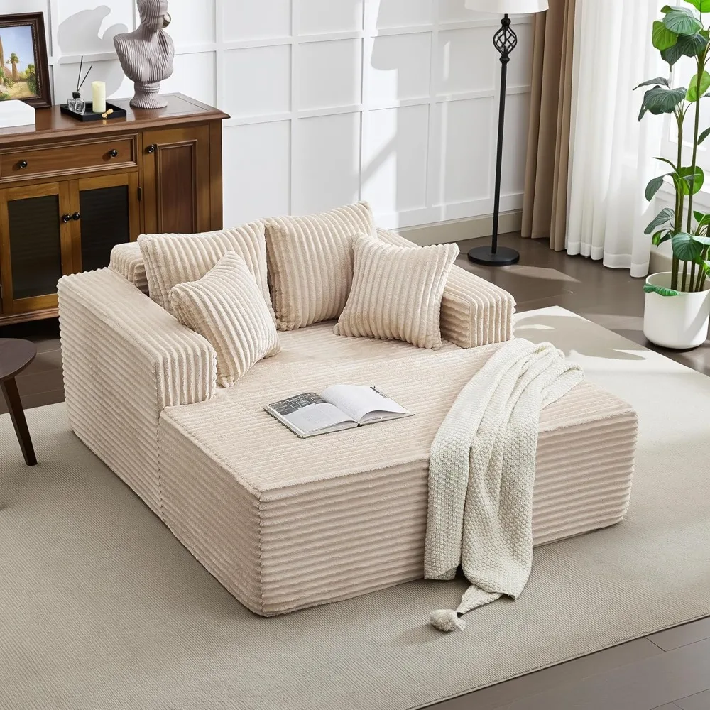 

Chaise Chair Indoor, Boneless Corduroy Sleeper Sofa Bed W/Pillows, Armrests, No Assembly Requir Cloud Sofa for Live Room Bedroom