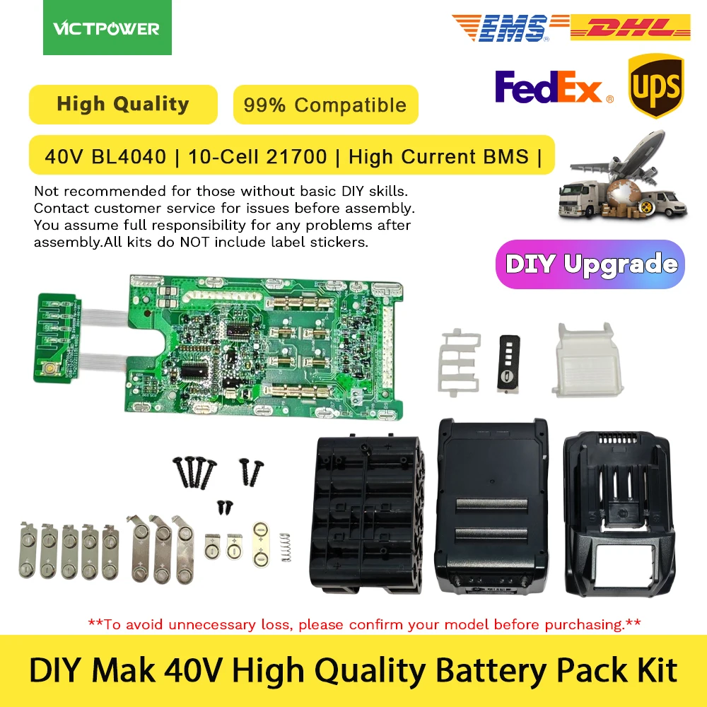 

Комплект корпуса аккумуляторной батареи для Mak 40V XGT BL4040 BL4050, 4.0 Ач, 10S1P, 10-элементный, 21700, с зеленым BMS, на замену