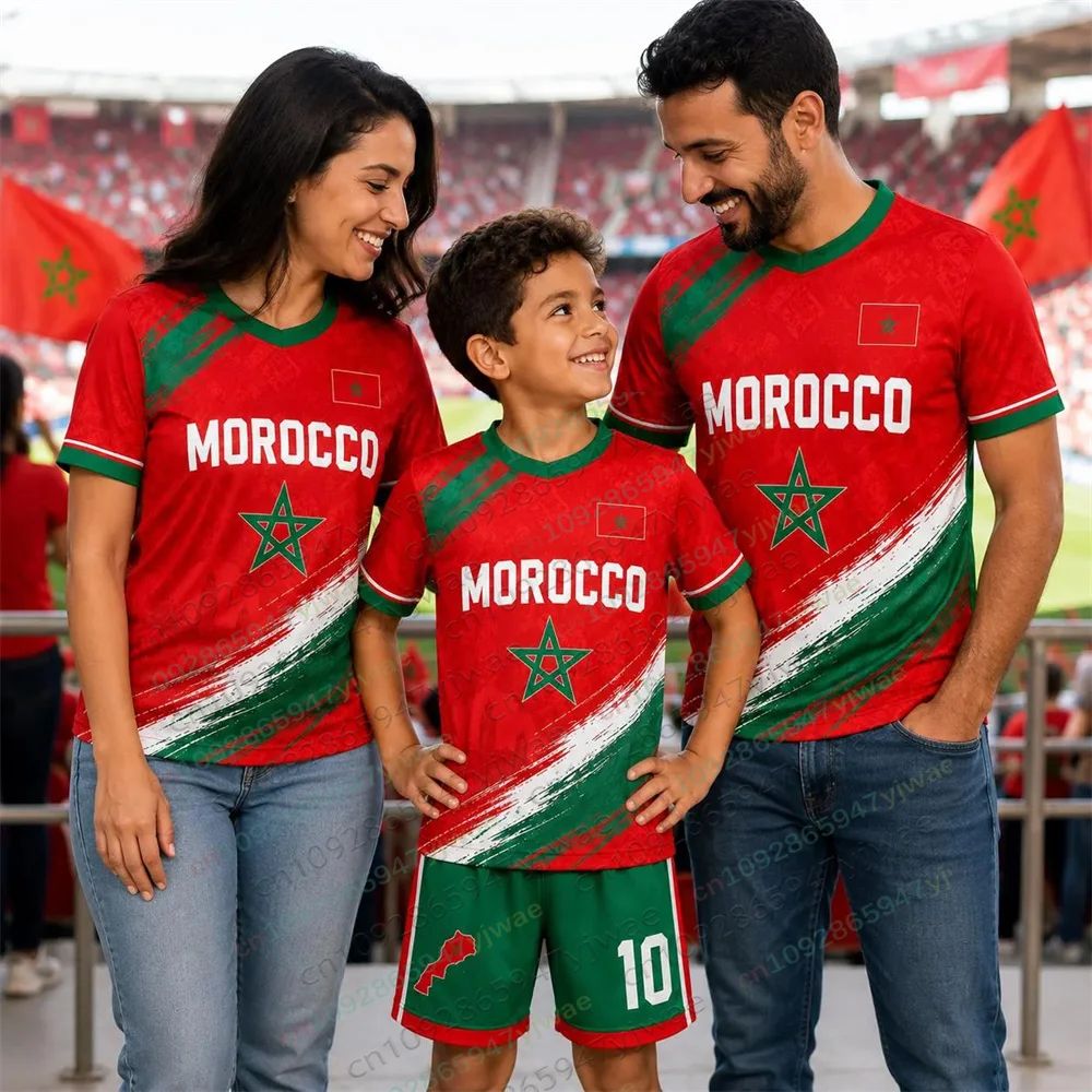 Morocco Soccer Jersey Fan Jersey Breathable Speed Drying Sweatshirt Outdoor Training Tee Family Group Tee Parent Child T-Shirt