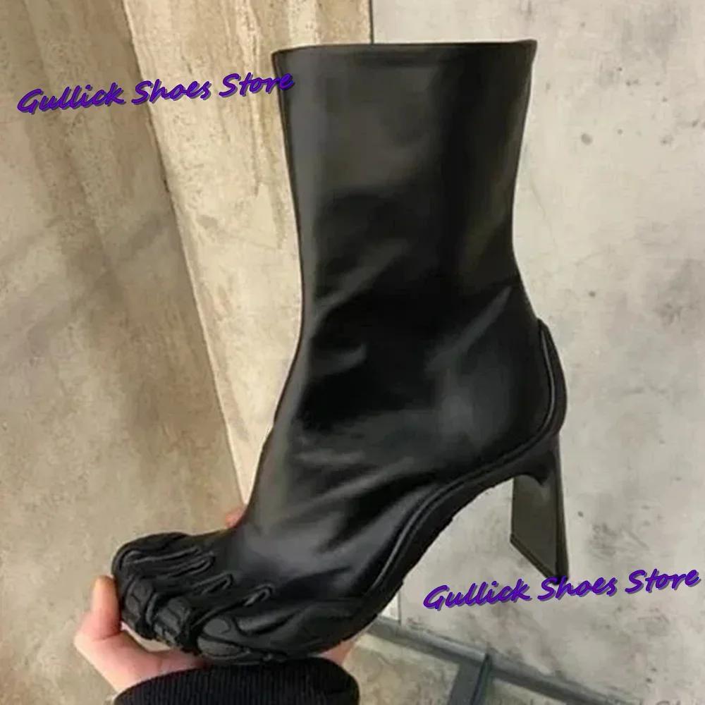 Bottes de Luxe à Cinq Doigts pour Femme, Chaussures à Talons Hauts Rouges Côtelés, Nouvelle Collection 2025