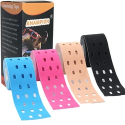 Fita Kinesiology Perfurada Elástica, Fita Atlética para Suporte Muscular, Alívio da Dor de Lesões, Sem Látex, Respirável, 5cm x 5m