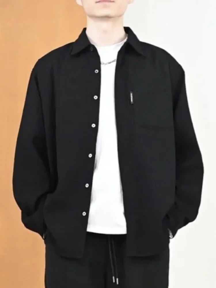 

Men's Casual Loose Fit Breathable irt Spring Summer Texture Wfle Pure Color Button up irt Versatile Comfortable Top