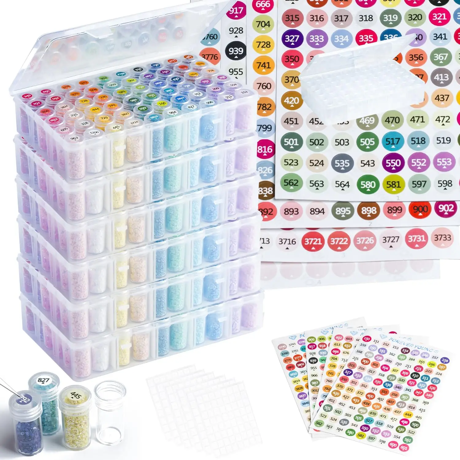 Diamond Painting Storage Containers, 6 Pack 360 Grids Bead Organizer with Labels, Bead Organizers and Storage for Diamond Art Accessories and Tools Box