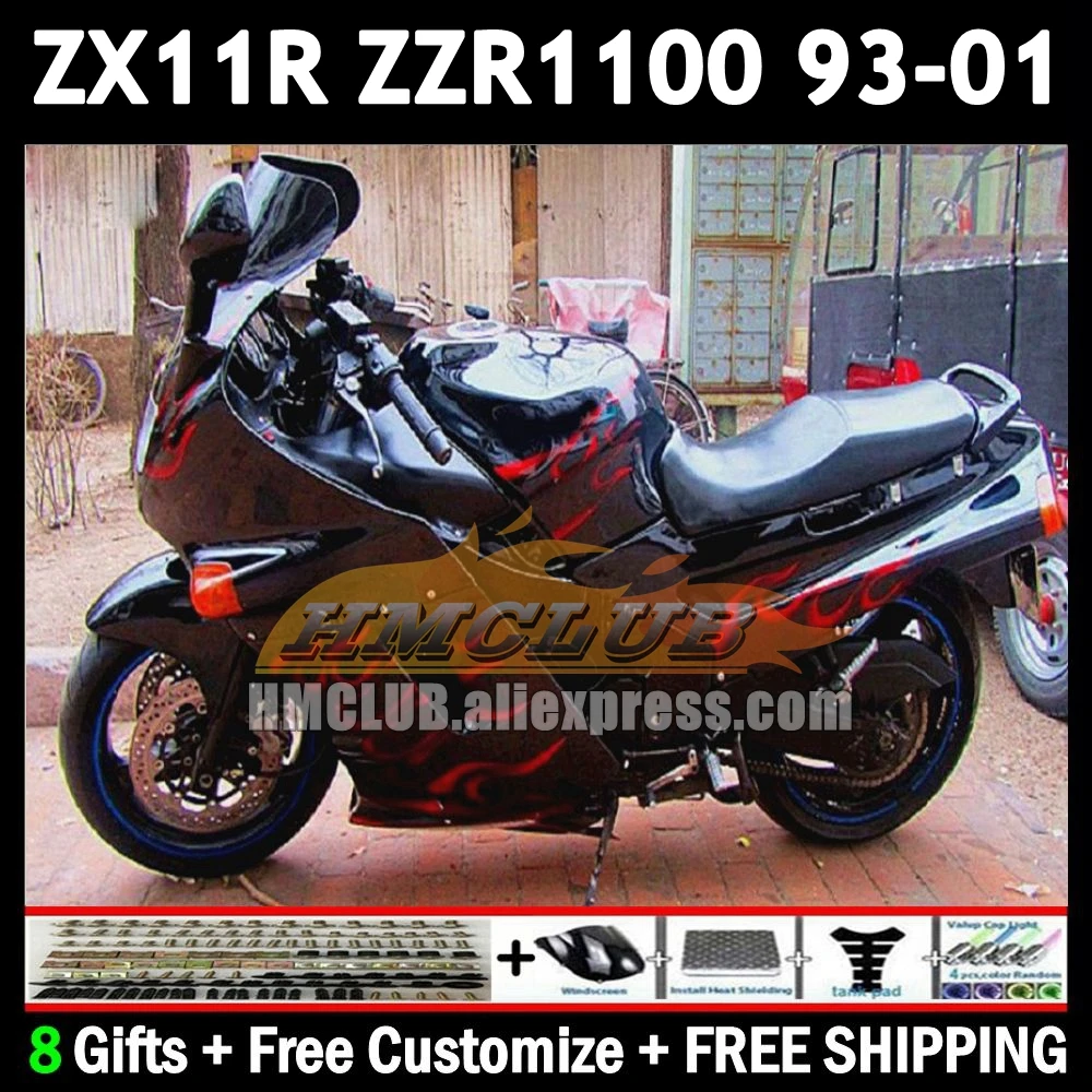 ZX11 For KAWASAKI NINJA ZX-11R ZZR 1100 ZX 11 11R 174No.51 ZZR1100 ZX11R 93 94 95 96 97 1998 1999 2000 red flames 2001 Fairing