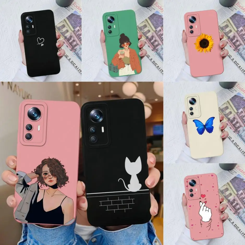 For Xiaomi 12T Case Hot New Design Cute Cat Butterfly Cartoons Matte Liquid Silicone Shell For Xiaomi 12T Pro Ultrathin Fundas