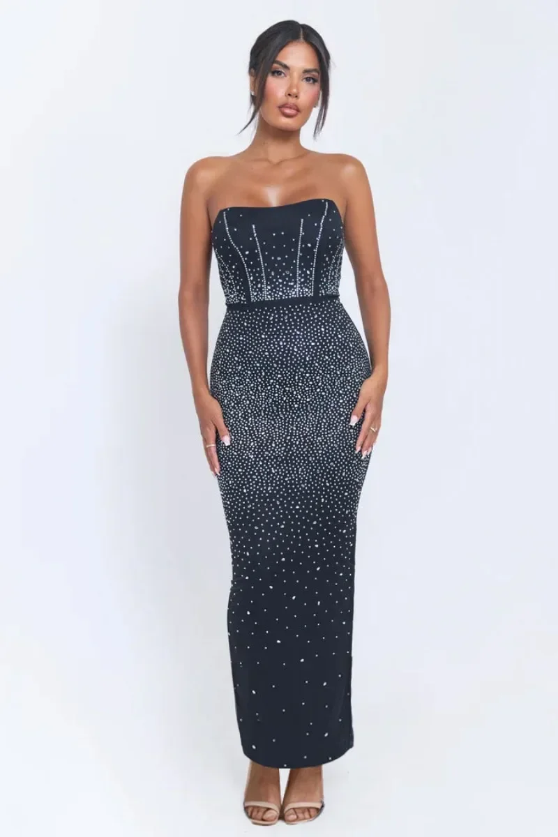 GUWU brillant diamants strass chauds bretelles femmes sans manches longue robe 2025 printemps fête d'anniversaire soirée bal Maxi robes