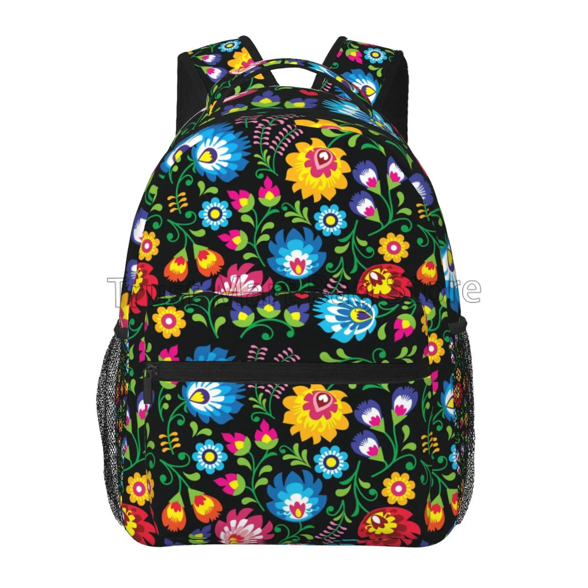 Poland Polish Floral Folk Art Flowers Backpack Large Capacity Travel Hiking Laptop Backpacks for Women Camping Gym Daypack