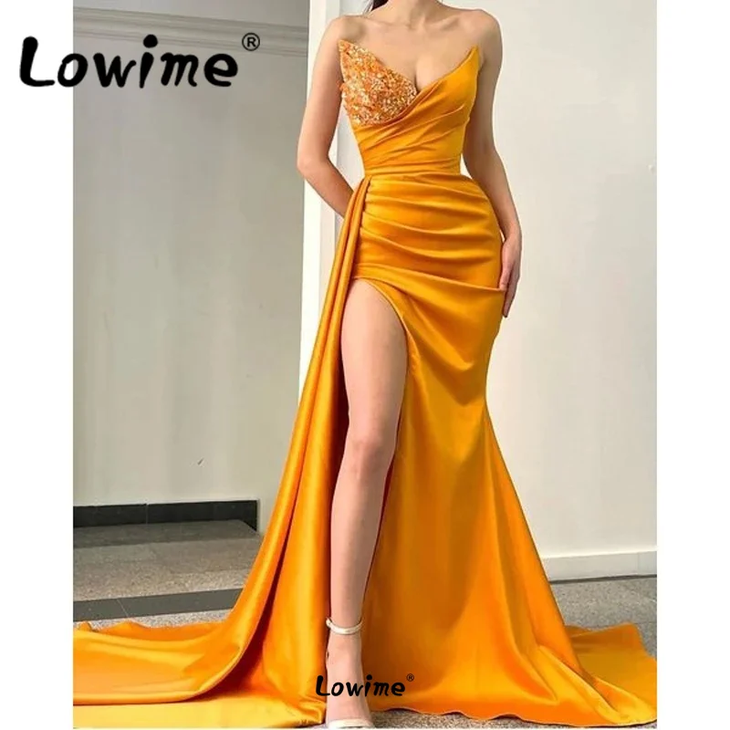 

Orange Mermaid Long Prom Dresses Beaded Pageant Party Dress Evening Gowns 2022 Women Formal Occasion Robes Plus Size Dresses