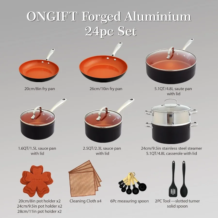 24 Pcs Pots and Pans Set Nonstick Ceramic Cookware Sets Kitchen Cookware Sets without PFAS PTFE or PFOA Compatible with All Sto