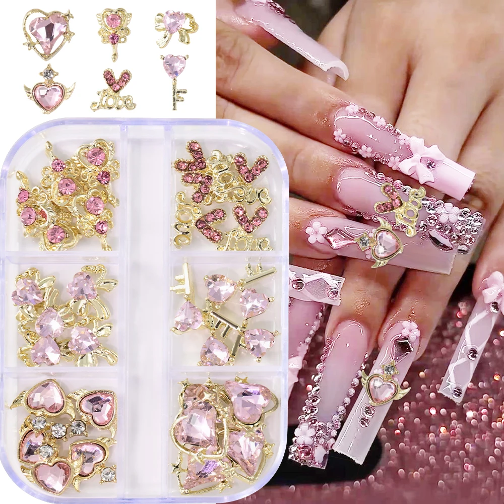 30 Stück 3D Rosa Herz Strasssteine Nageldekoration Valentinstag Nagelcharms 'Liebe' Edelsteine für Acrylnägel DIY Nagelzubehör