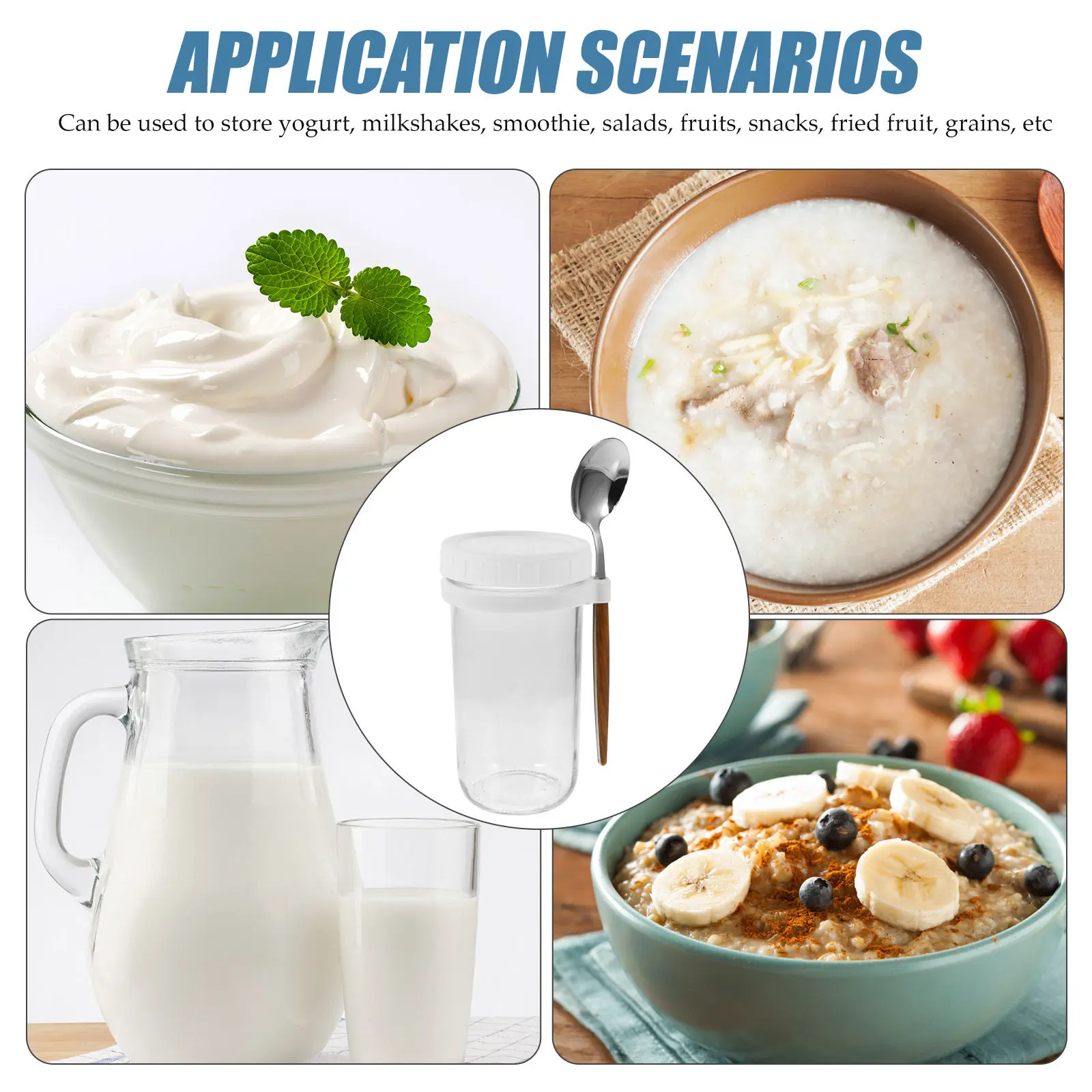 

Набор: стеклянная банка для овсянки на ночь большой емкости, герметичная, с ложкой, портативная, для хранения на кухне