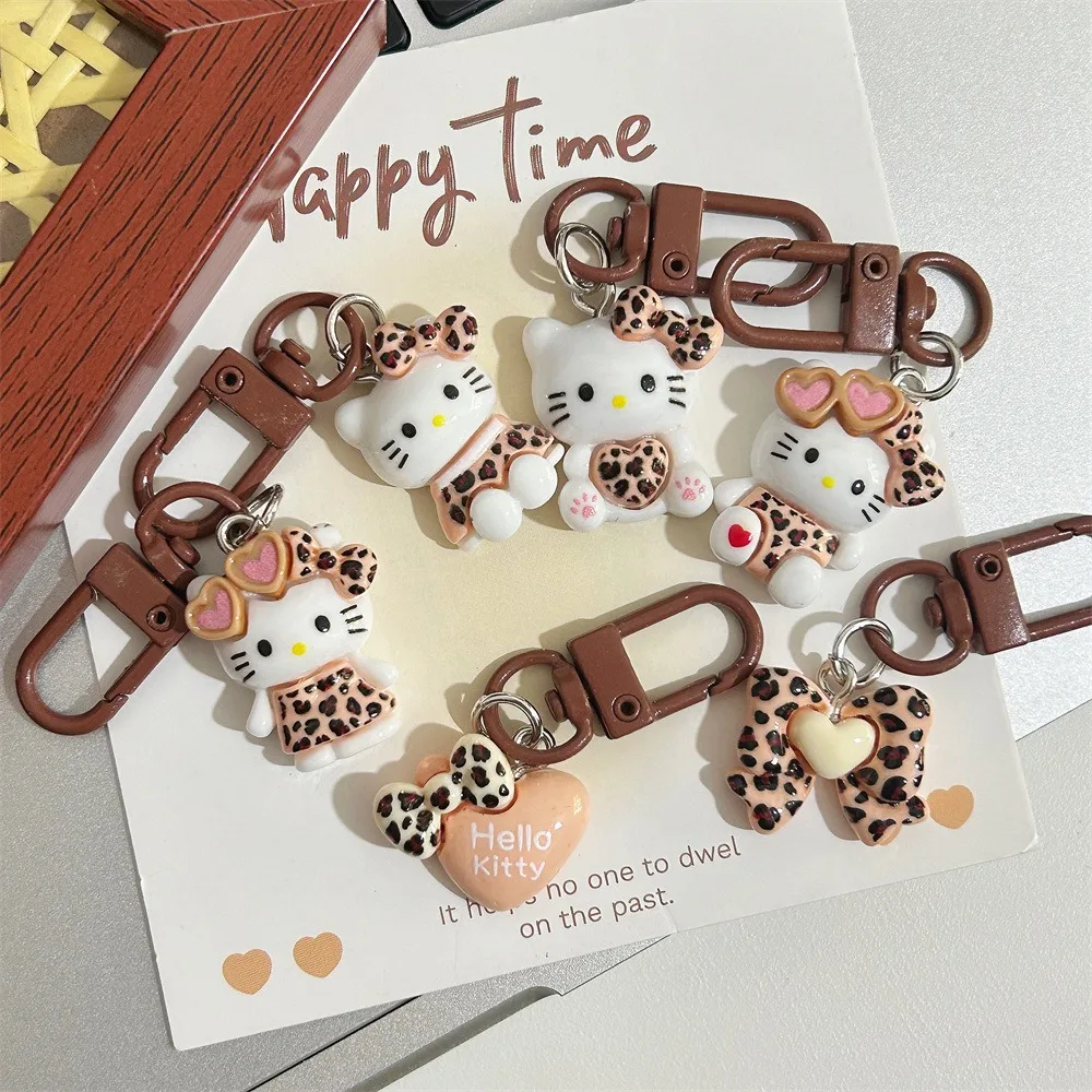 Cute Sweet Leopard Print Hello Kitty Keyring Sanrio Cartoon