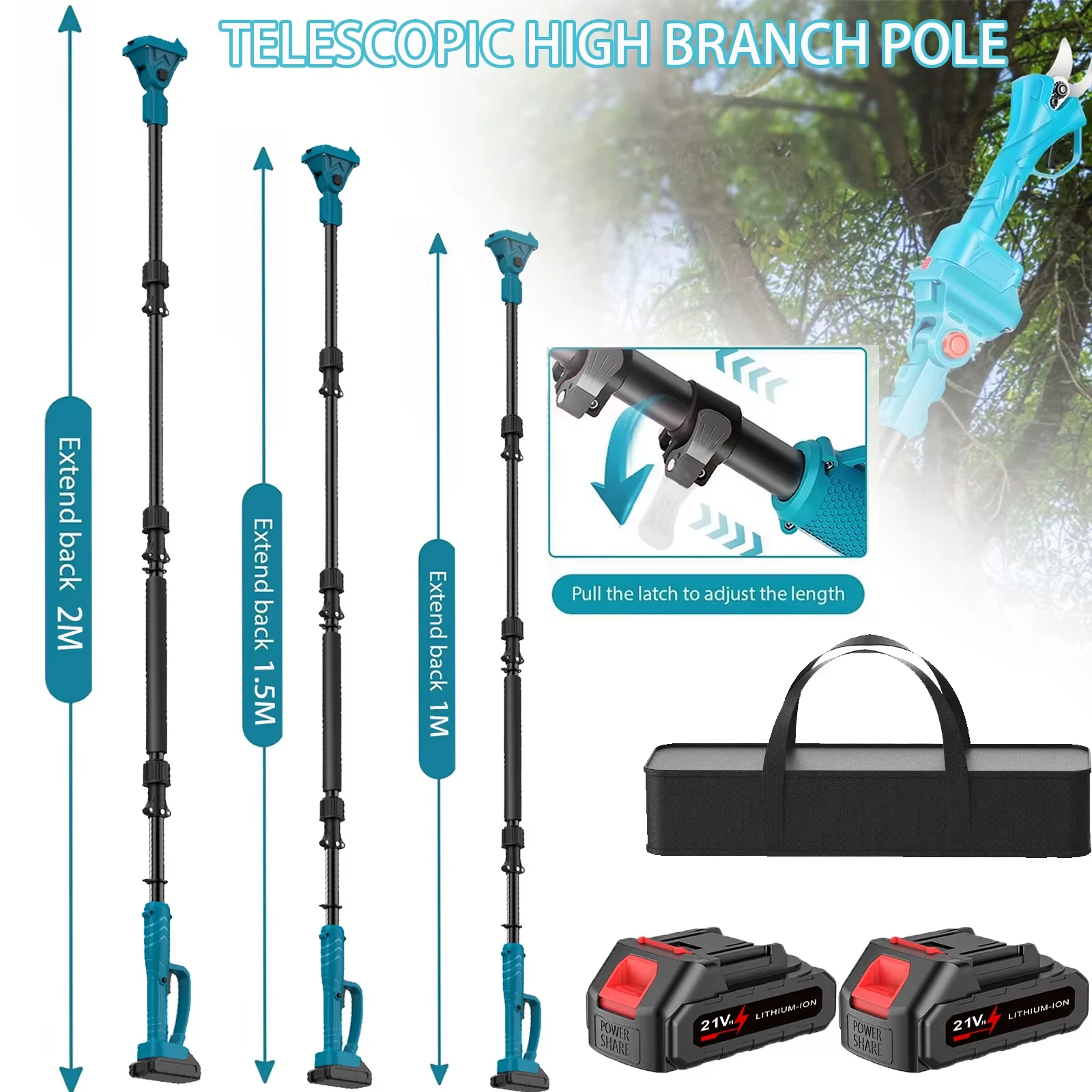 Perche d'extension sans fil pour branches hautes 180 °   Scies à chaîne électriques réglables, ciseaux, tige télescopique pour batterie Makita 21V