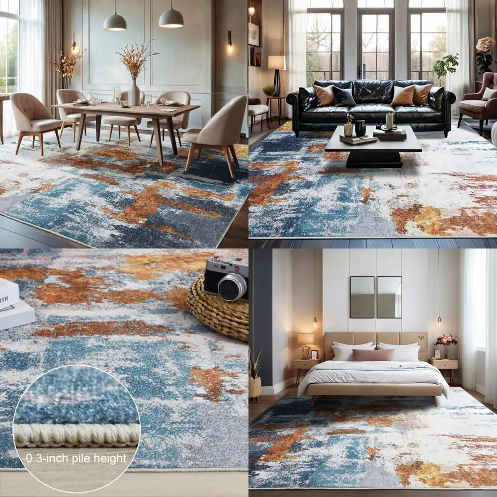 

Modern Abstract 5x7 Rugs - Washable, Soft, Non-Slip, Stain Resistant Faux Wool for Living Spaces, Bedrooms, and Offices (Blue, G