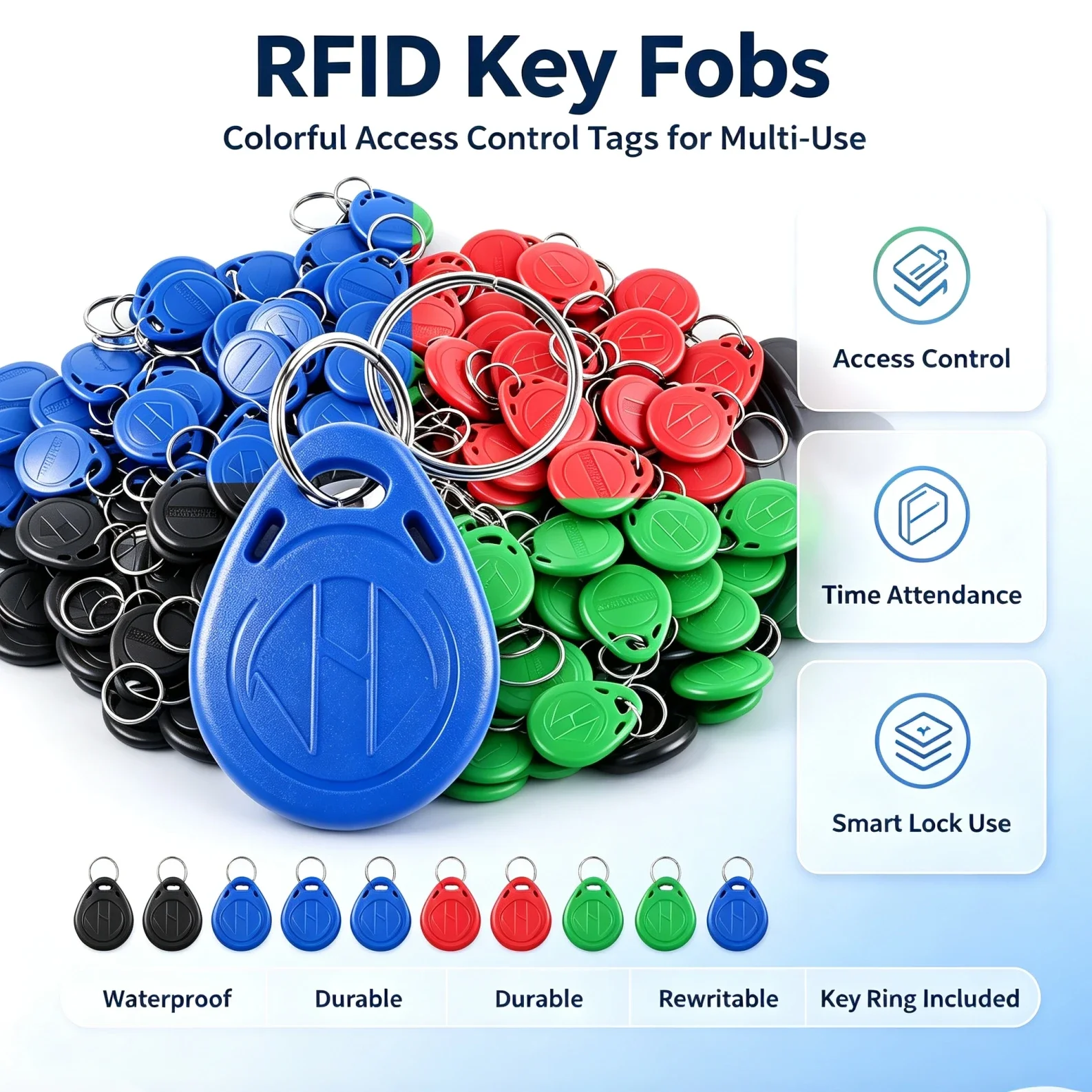 DIXSG T5577 125KHz RFID Writable Key Tags Rewritable Copy ID Keyfobs Buckles for Garage Door Office Access Card Duplication