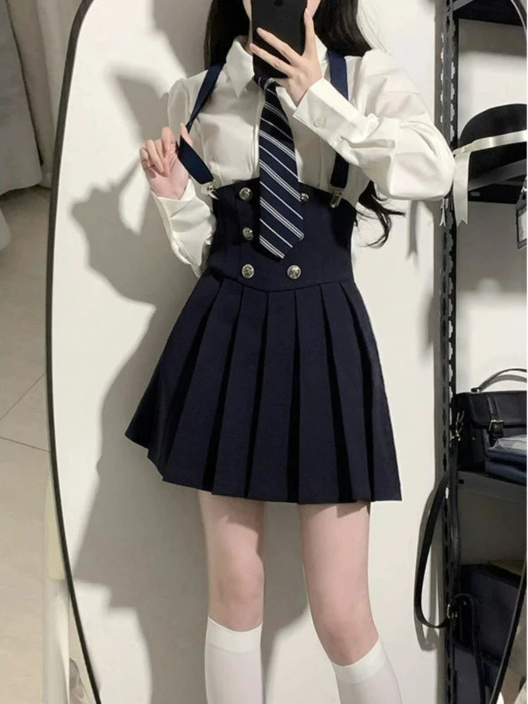 2023 Preppy Style Korea Fashion 2 Piece Set Woman Casual Short Coat + White Shirt + High Waist Y2k Mini Skirt Party Elegant Suit