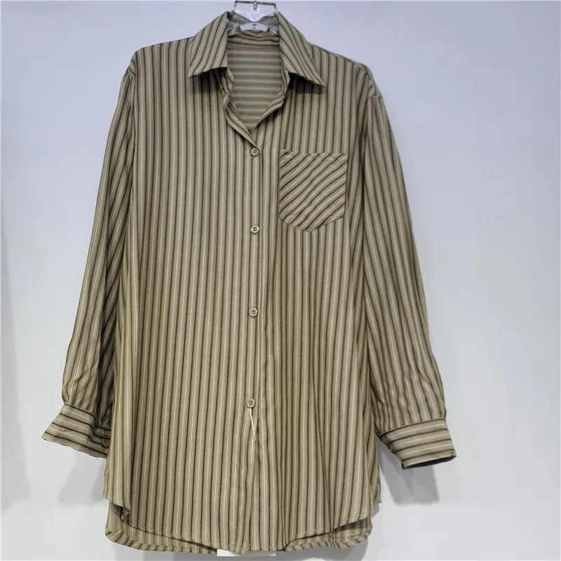 SuperAen-Chaleco vaquero corto de estilo coreano para mujer, camisas holgadas a rayas Vintage simples con cuello de solapa nueva, otoño 2025