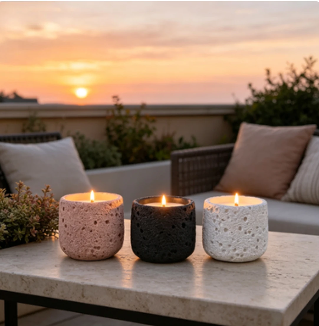 Candle Lighter - セメント調のテクスチャが施されたアロマキャンドル用カップ。DIYキャンドル、空のカップ、アロマディフューザー、石、煙が出ないアロマ容器、装飾品として。