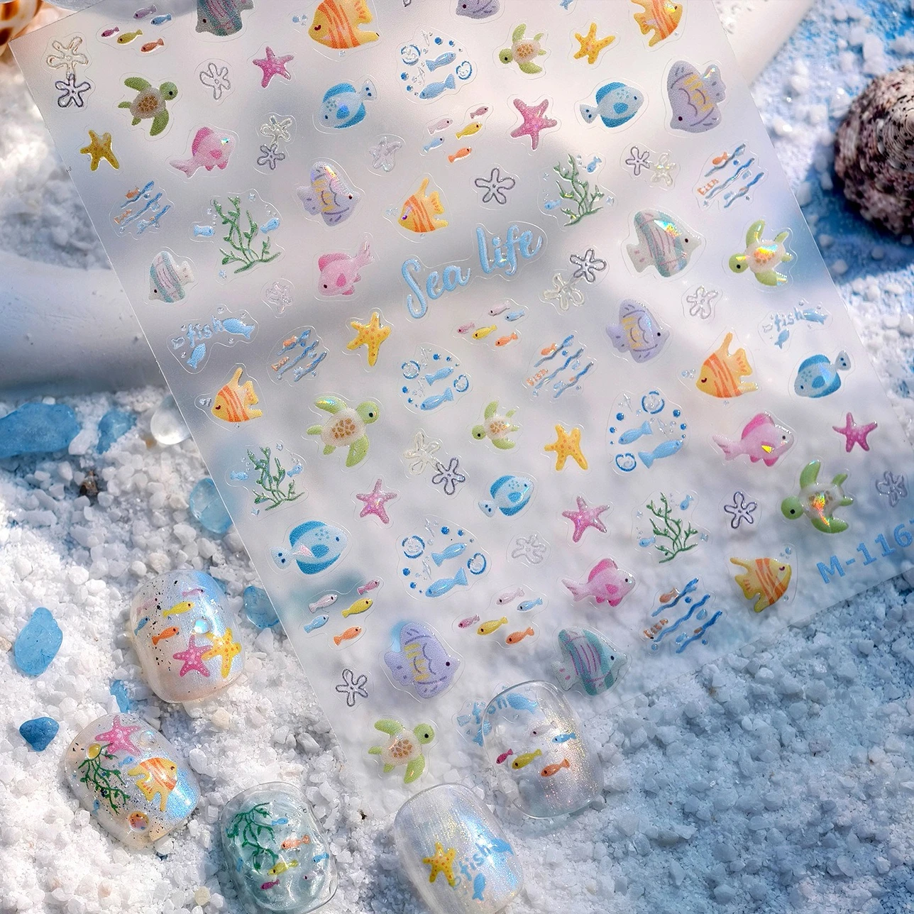 Gorgeous Turtle Tropical Fishs Deep-sea Fish Starfish Bubbles Ocean Sea Grass Shell Nail Art Stickers Manicure Decals Decoration - Image 5