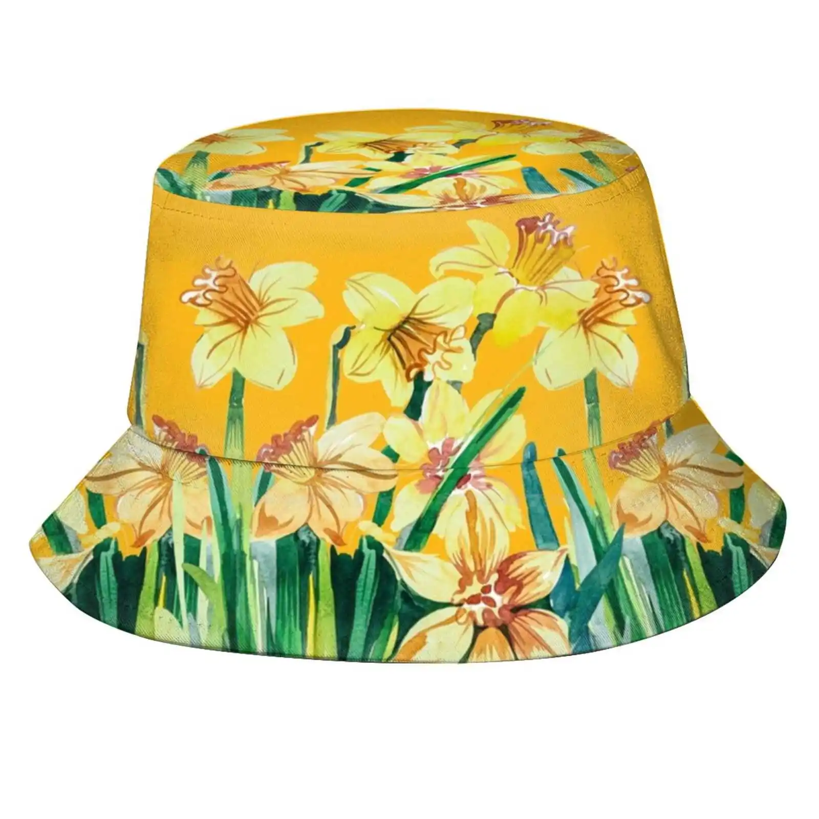 Yellow Vintage Daffodils, Watercolor Sun Cap Fisherman Hat Bucket Hats Yellow Daffodils Watercolor Daffodils Yellow Vintage