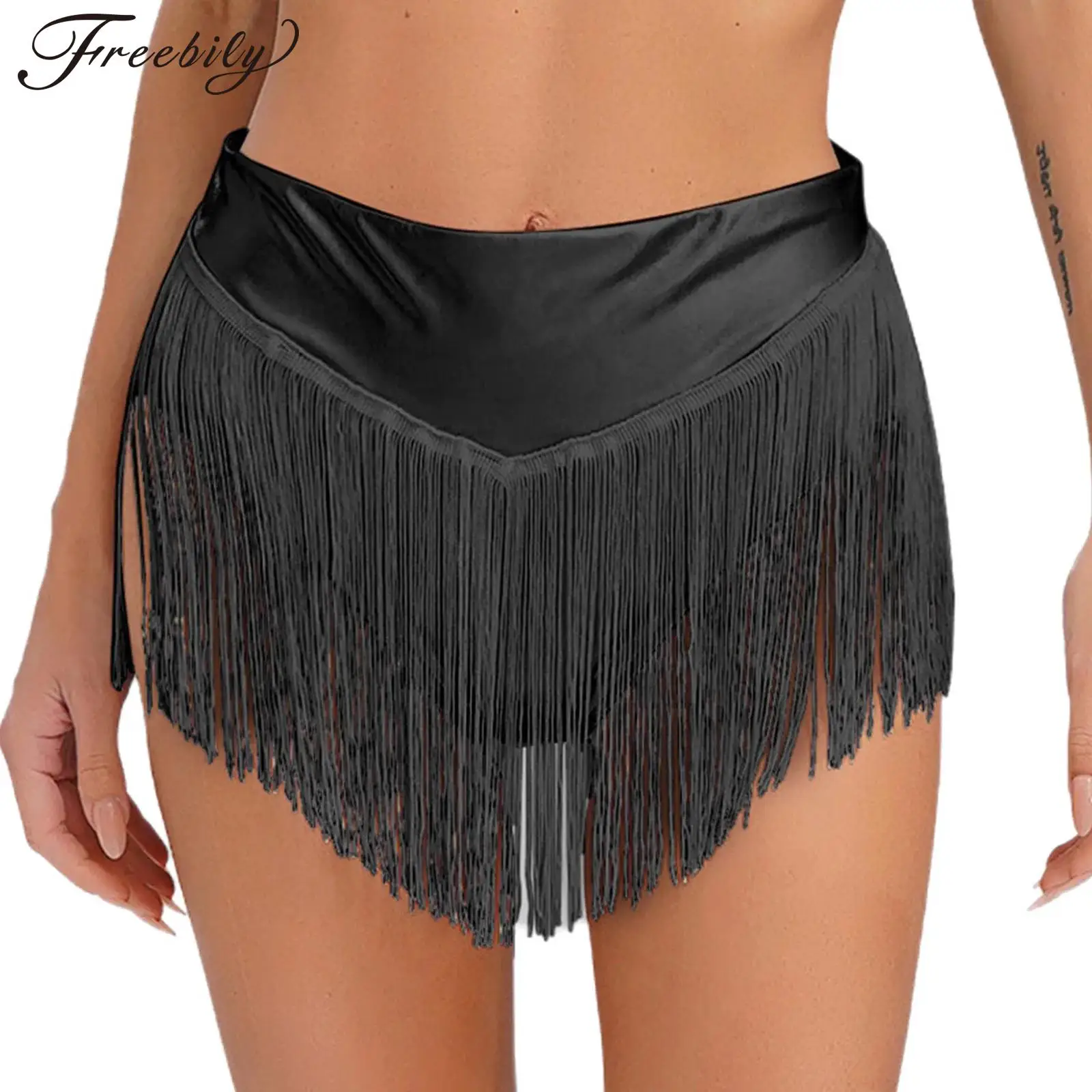 

Женская юбка для латинских бальных танцев, металлические блестящие трусы с кисточками, плавки для ча-ча, самбы, танго, костюм для выступлений на пилоне