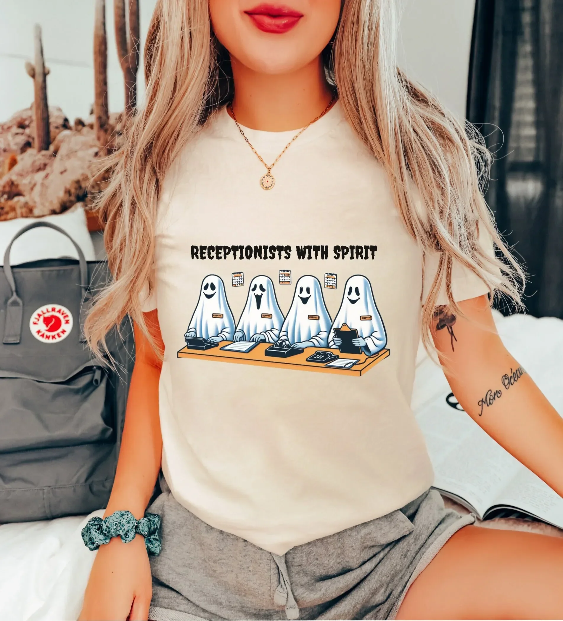 Receptionist Ghost T Shirt Halloween Office Worker Cute