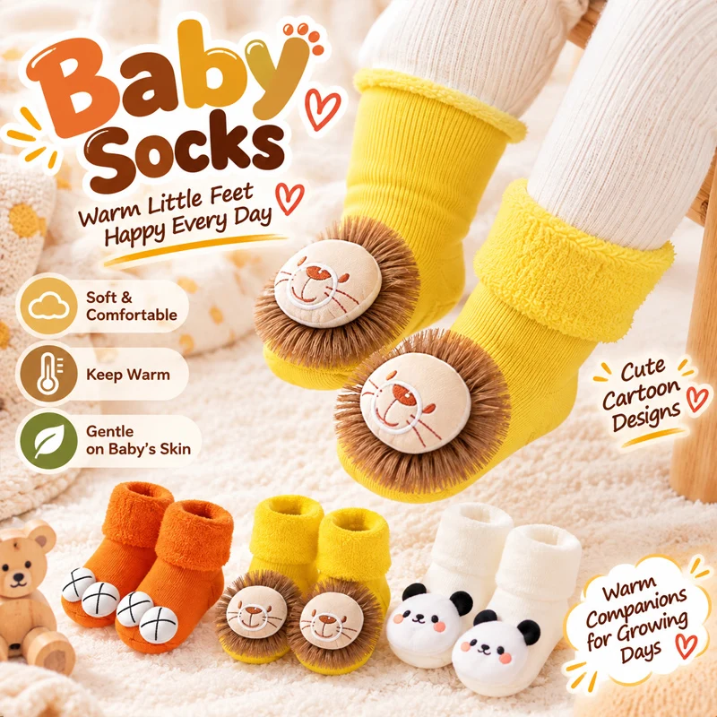 Socks for Boys Girls Toddlers Infants Red Autumn Winter Thick Warm Anti-Slip Non-Slip Sole Cozy Soft Cotton Rich Socks for Cold